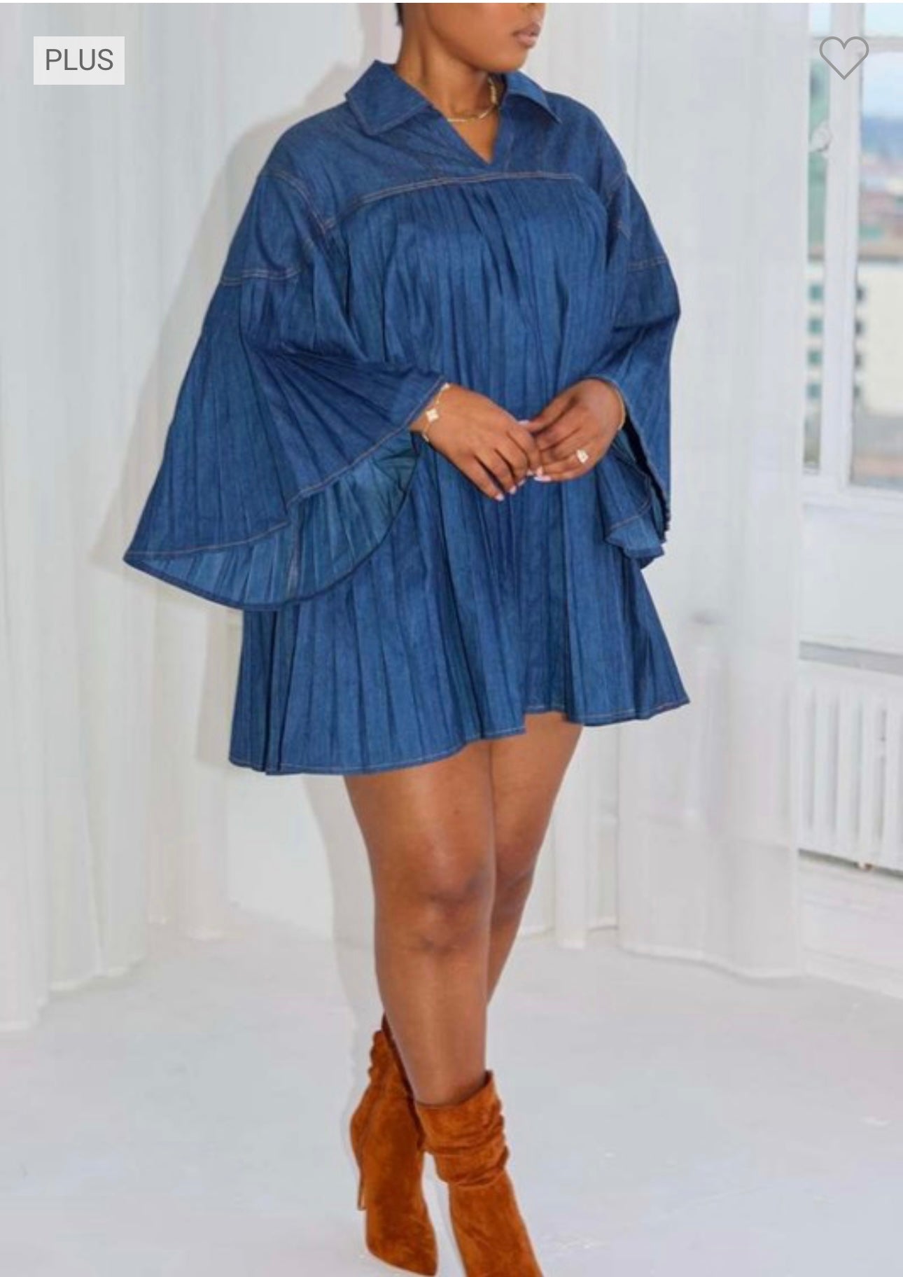 Indigo Flow Pleated Denim Dress