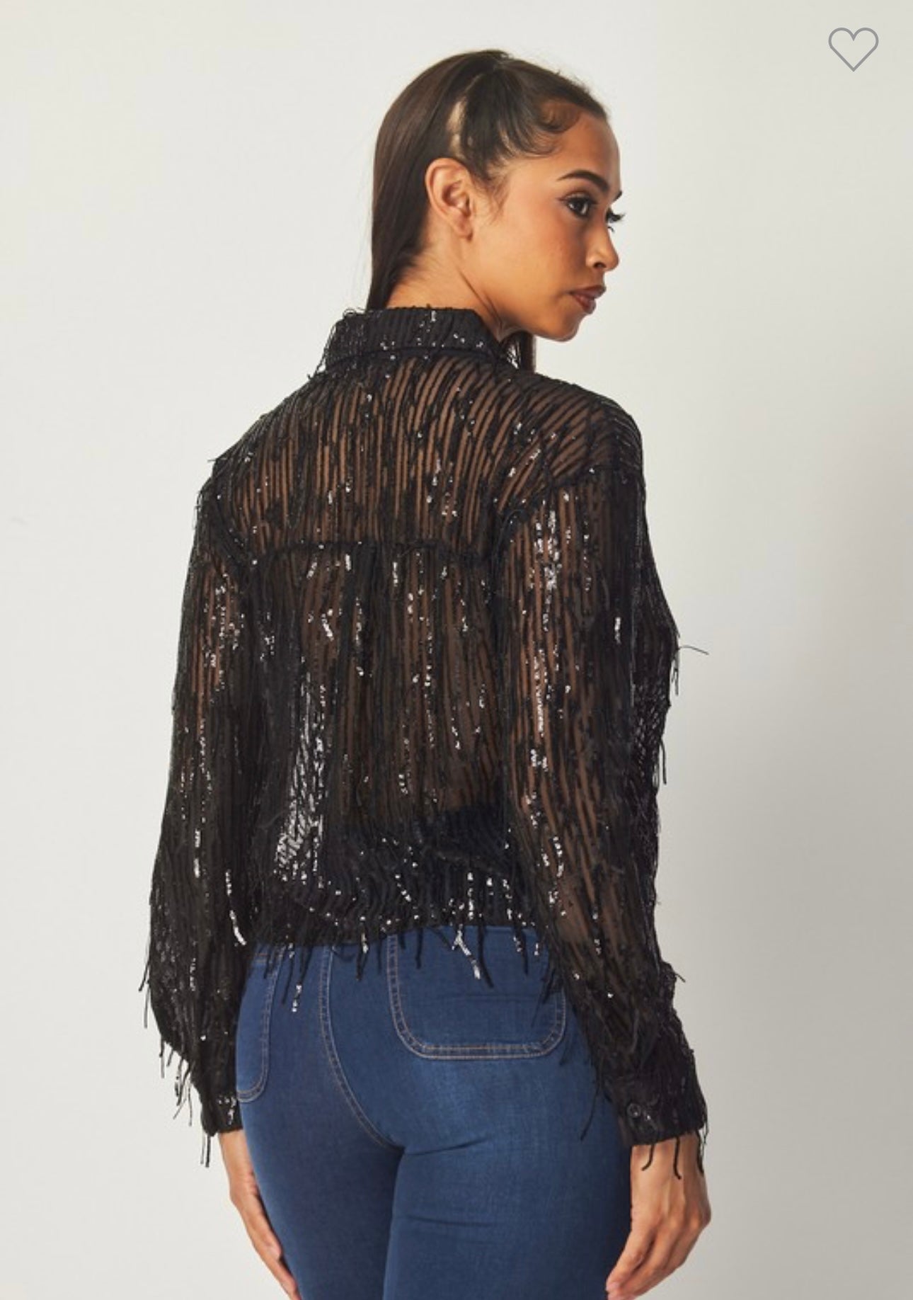 Front Fringe Sequins Blouse