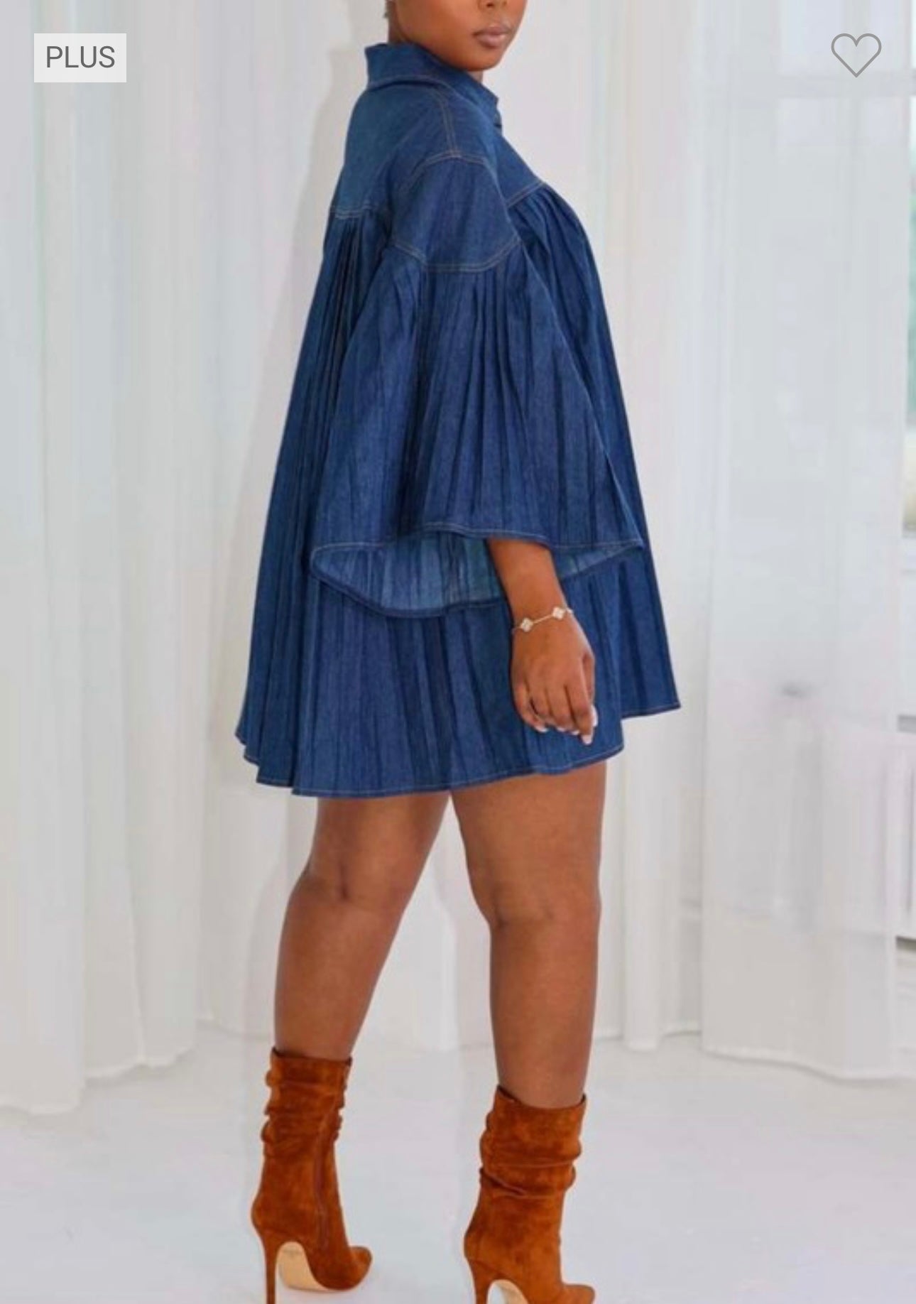 Indigo Flow Pleated Denim Dress