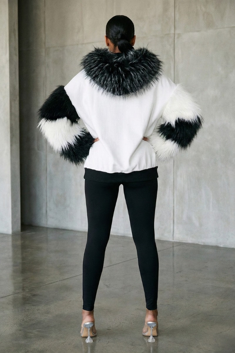 Faux Fur Color-block Oversized Hoodie