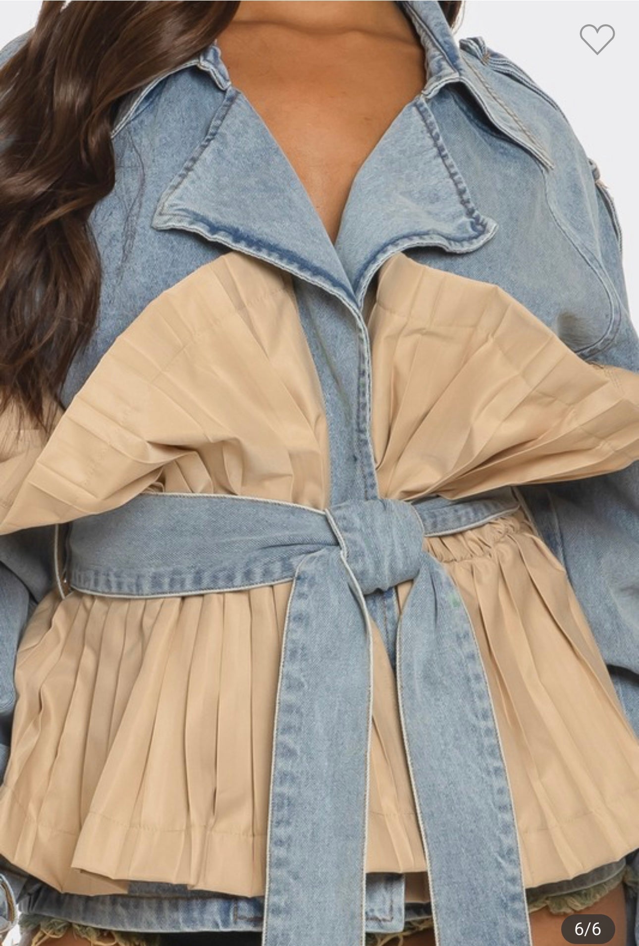 Pleated Contrast Denim Blazer