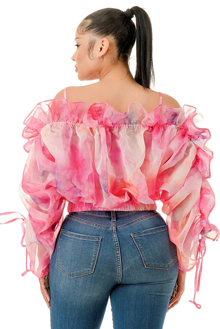 Feel The Blossom Drawstring Mesh Top