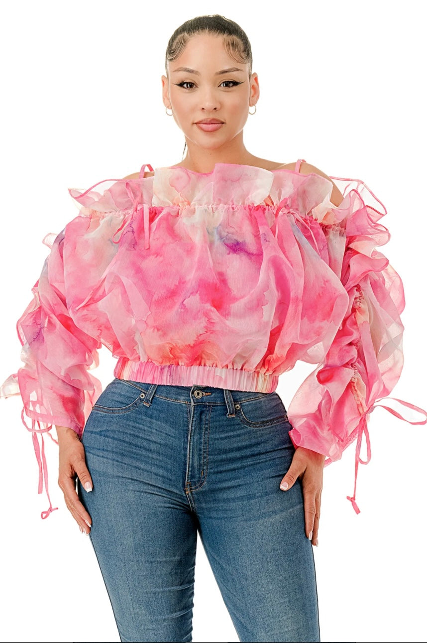 Feel The Blossom Drawstring Mesh Top