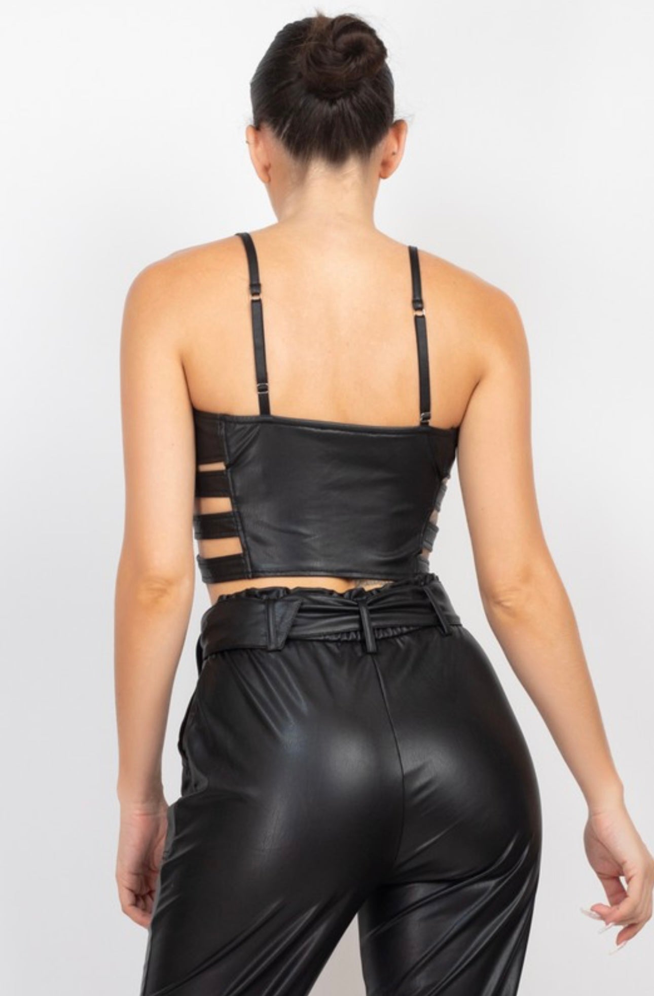 Faux Leather Cut-Out Bustier Top
