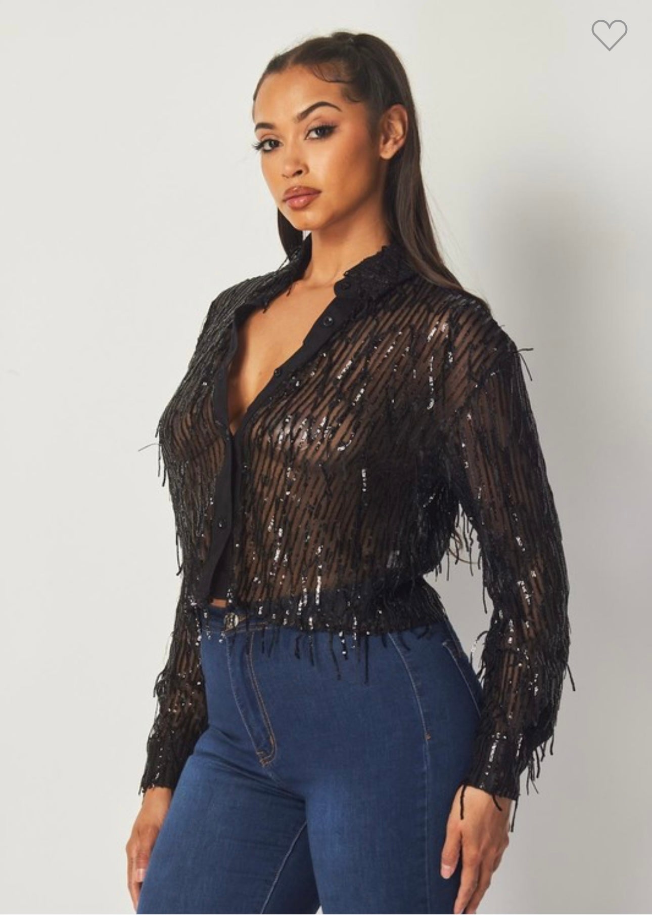 Front Fringe Sequins Blouse