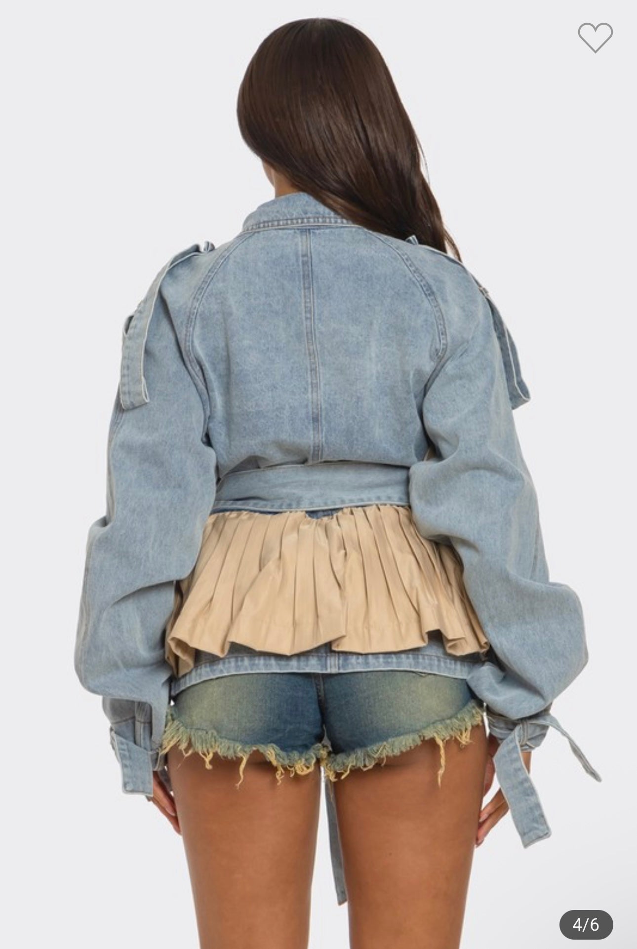 Pleated Contrast Denim Blazer