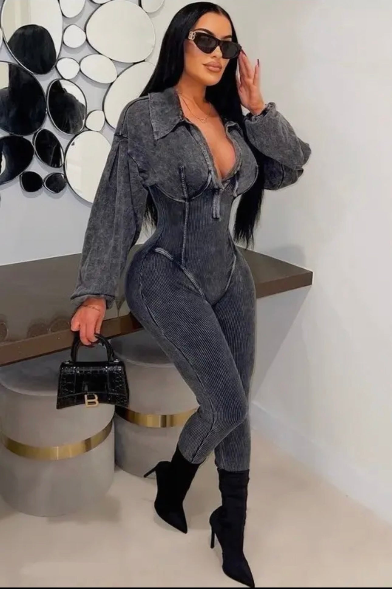 Comfy Baddie Mineral Wash Ribbed Jumpsuit