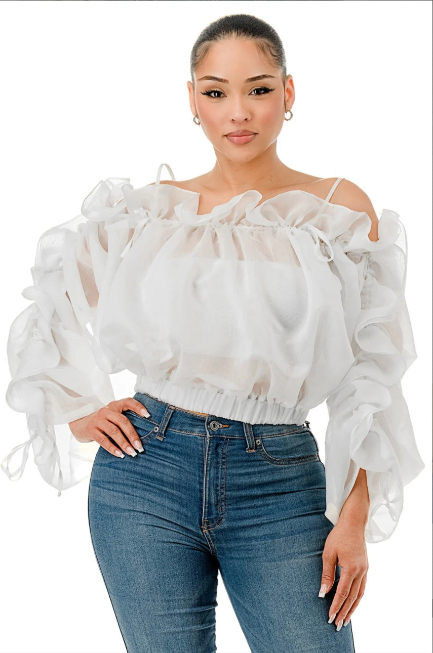 Feel The Blossom Drawstring Mesh Top (Plus)