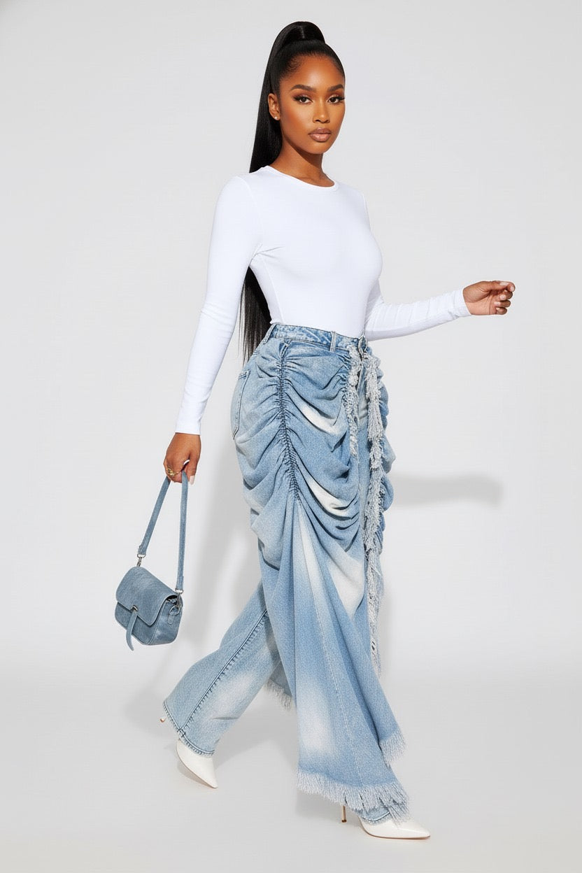 High Rise Layered Drapery Jeans