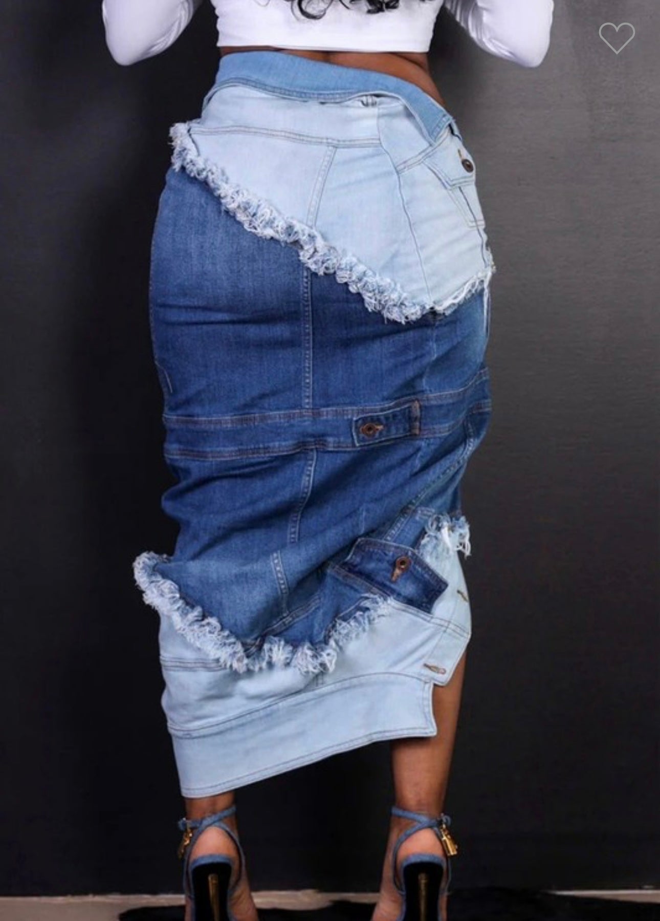 Contrast Washed Jacket Inspired Denim Skirt