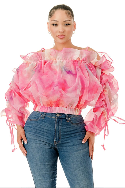 Feel The Blossom Drawstring Mesh Top (Plus)