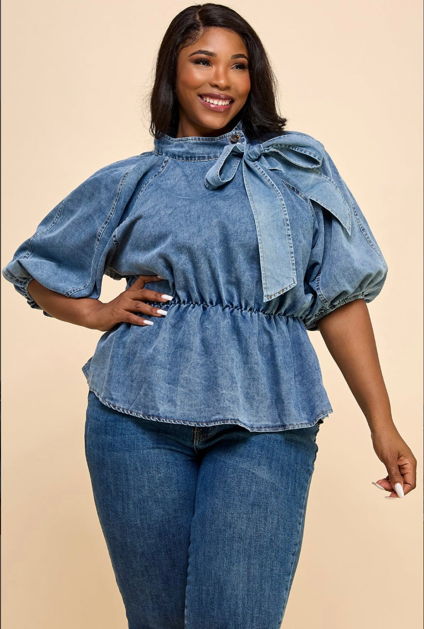 Tie The Knot Denim Top (Plus)