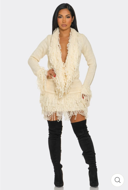 Fringe Knit Skirt Set