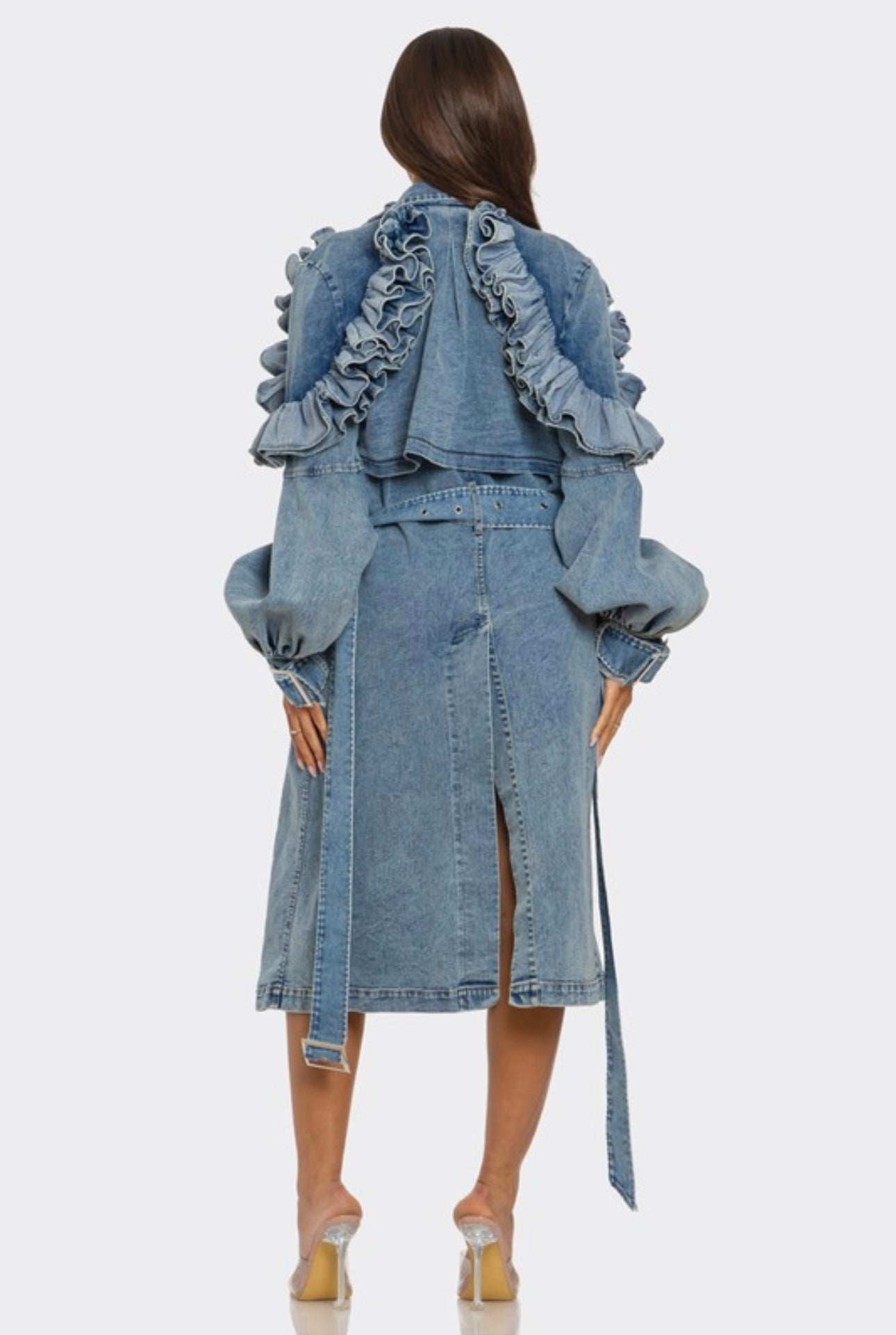 Transition Floral Sleeve Denim Trench