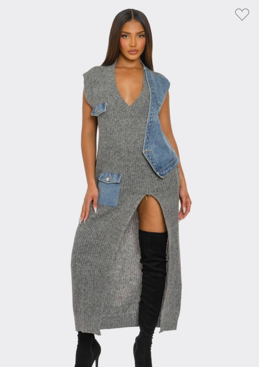 Urban Edge Knit & Denim Dress