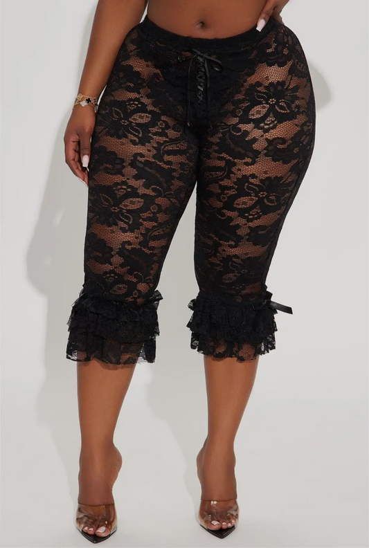 Lace Ruffle Trim Capri Pants