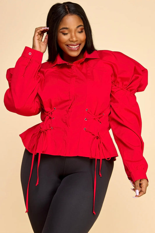 Oversized Shoulder Lace-Up Top (Plus)