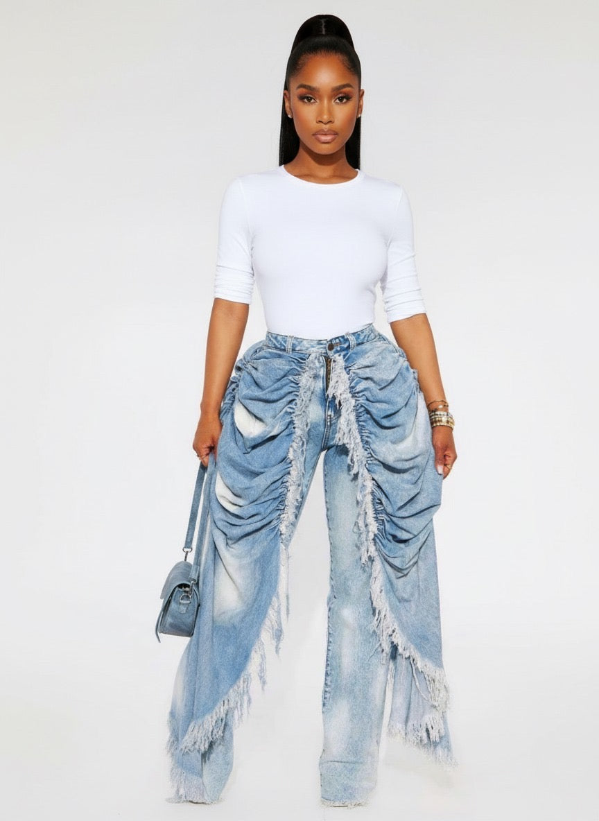 High Rise Layered Drapery Jeans