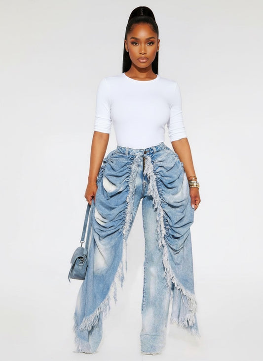 High Rise Layered Drapery Jeans