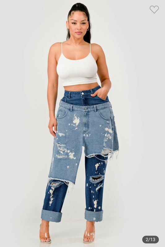 Double-Layer Destroyed Denim Pants