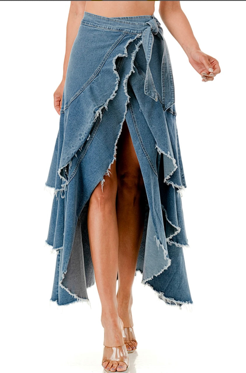 Long Ruffle Wrap Skirt