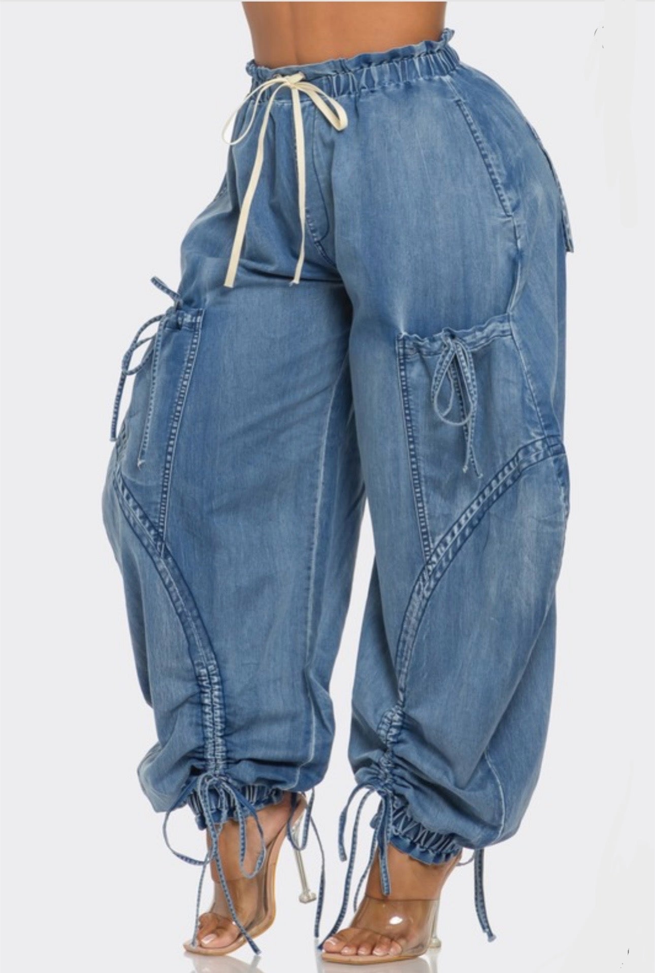 Urban Chic Drawstring Denim Cargo Pants