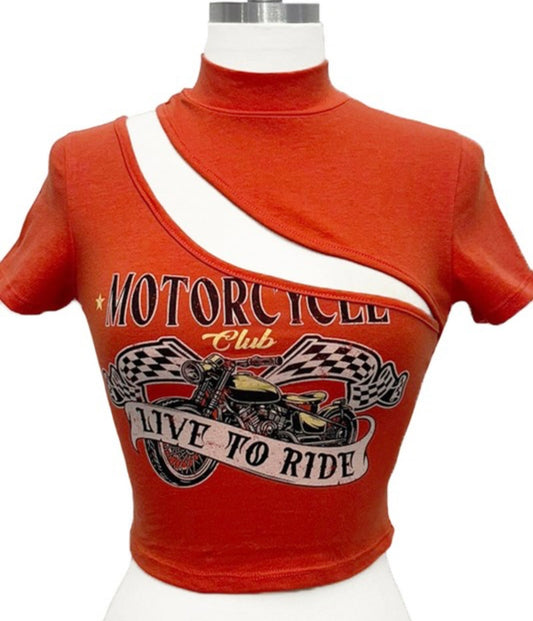 Motorcycle Graphic Wavy Cut out Crop Top