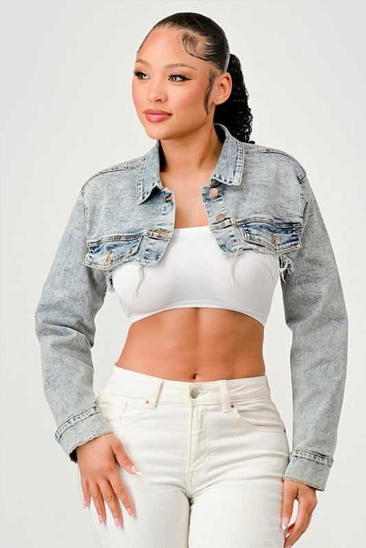 Distressed Crop Denim Jacket