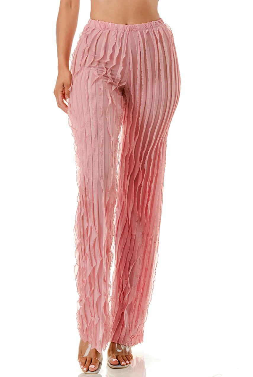 Ruffle Texture Mesh Pants